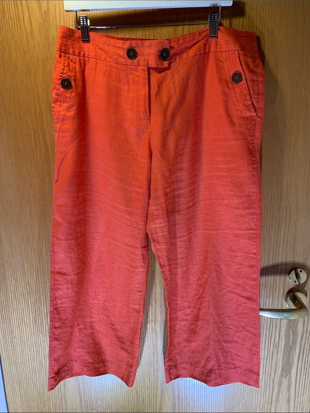 Andrea Jovine Cropped Straight-Leg 100% Linen Pants- Orange-Size 12